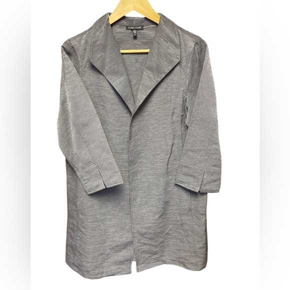 Eileen Fisher Blazer Womens Medium Gray Metallic Open Front Long 3/4 Sleeve - Picture 2 of 13